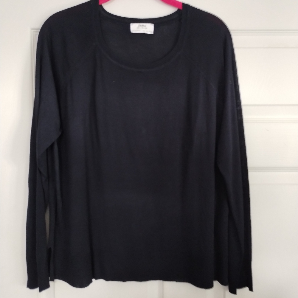 Zara Knit Wear Navy Blue Ribbed Long Sleeve Medium